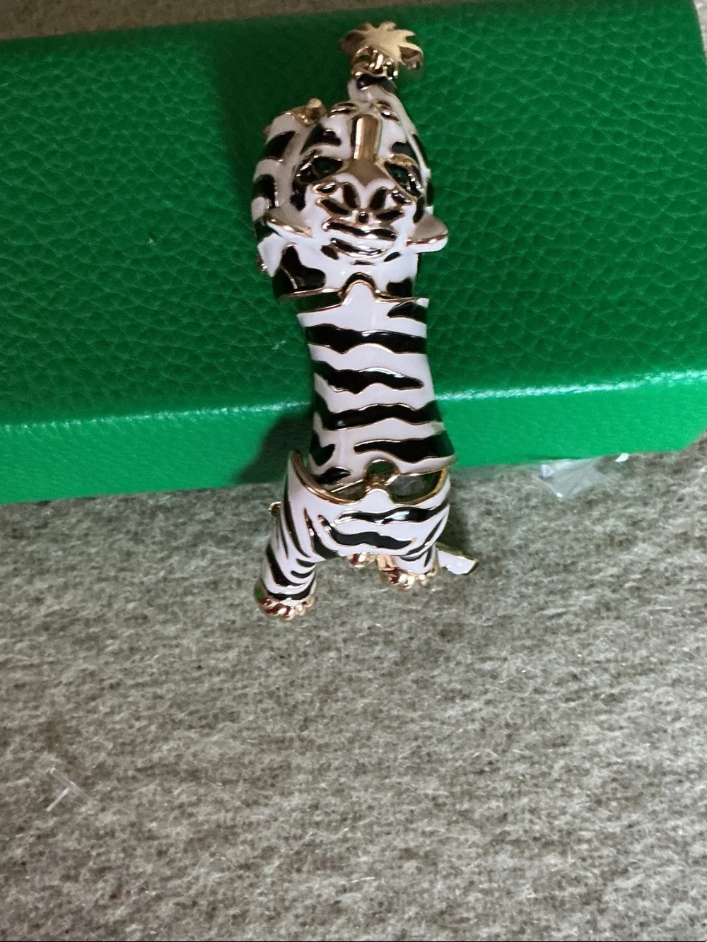 Chico's White and Black Enamel Tiger Brooch with Gold Accents